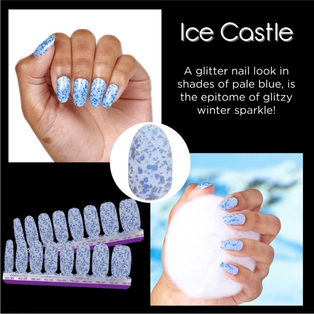 Color Street ICE CASTLE 100% real Nail Polish Strips 16 + bonus NIP